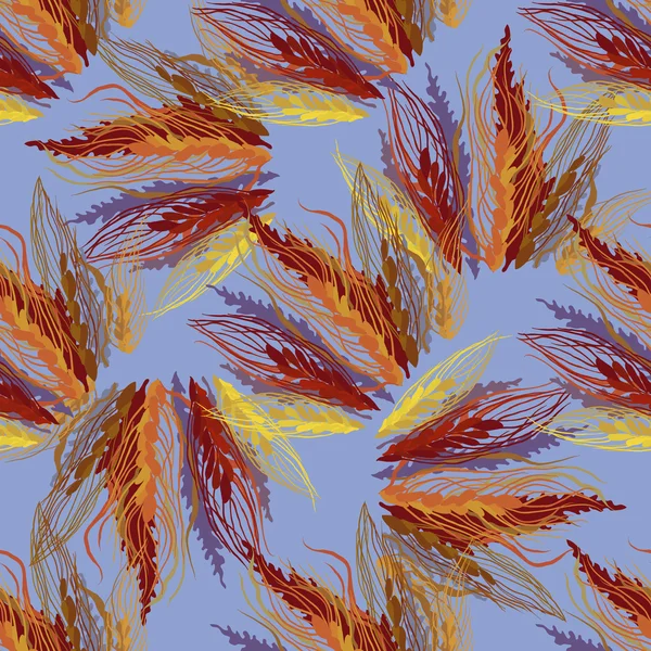 Уши пшеницы. Бесшовный шаблон. Красновато-коричневый и синий цвета . — стоковый вектор