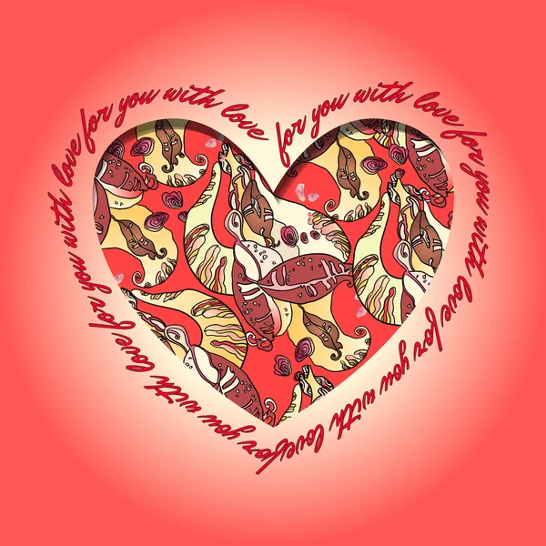 Love card. Red and orange heart design with abstract  pattern. — Διανυσματικό Αρχείο