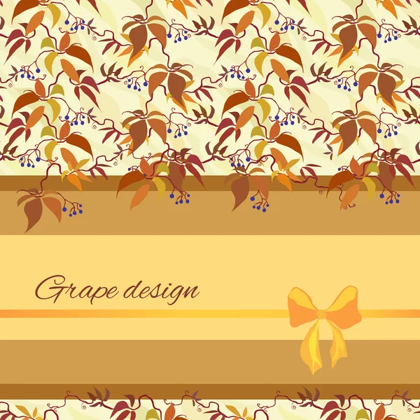 Background with pattern of autumn wild grape branches and bow. — Stok Vektör