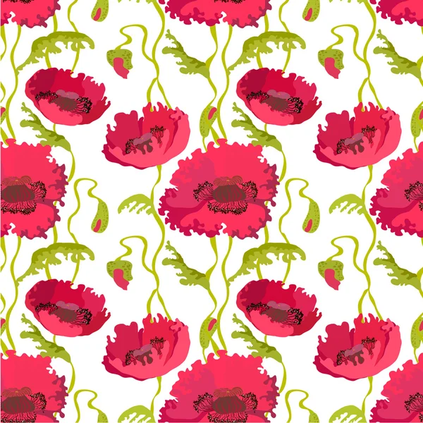 Seamless pattern of poppies stems, leaves and buds isolated. — 스톡 벡터
