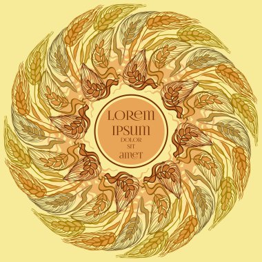 Wheat wreath background, text place, circle frame.