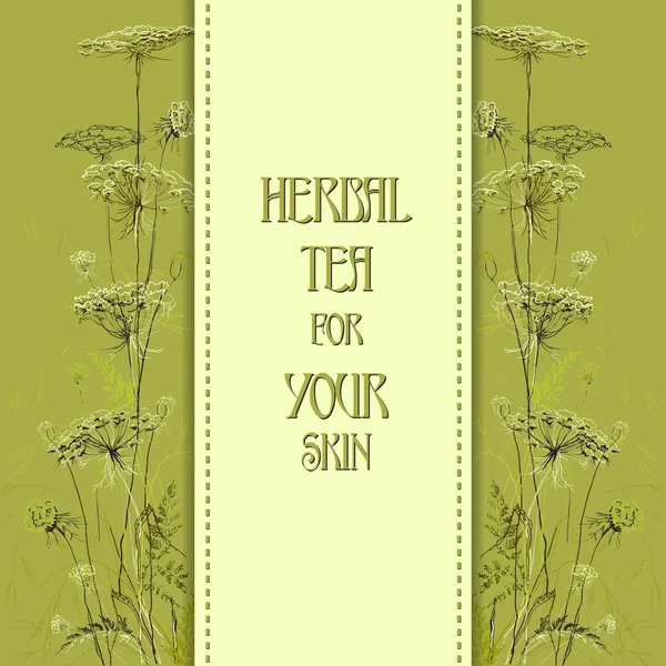 Hand drawn green herbs. Vertical design background. — Stockvector