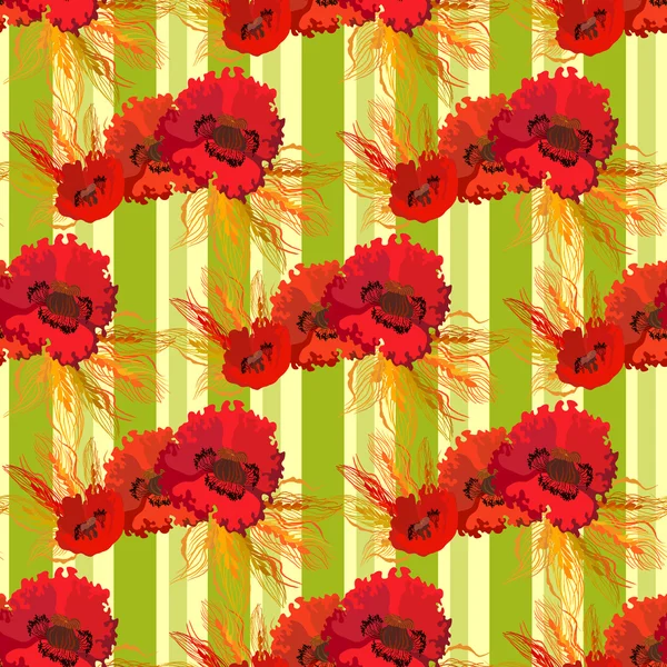 Garland of poppies and wheat. Seamless pattern — Stockový vektor