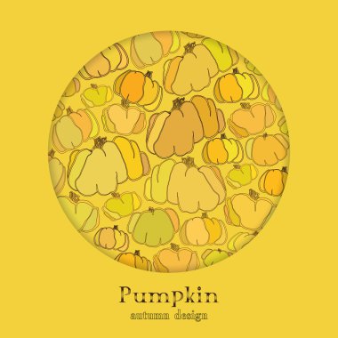 Golden autumn background with circle design pumpkin pattern. Text place.