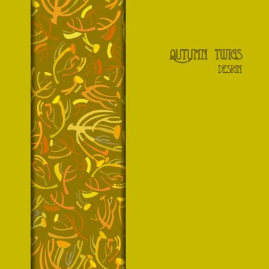 Golden border design. Strip vertical twigs pattern background. Text place.