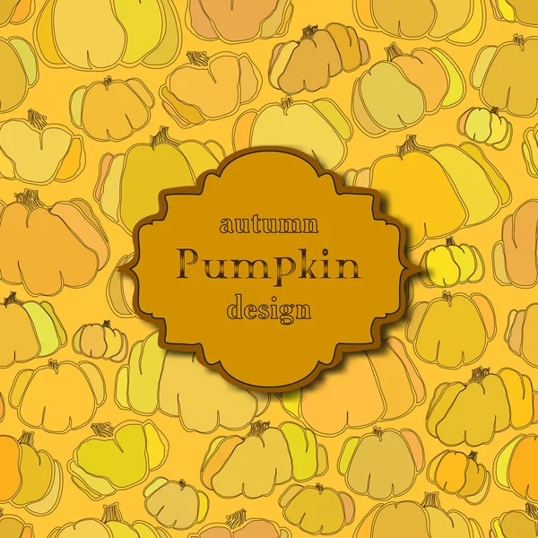Fond d'automne doré avec motif de citrouille sans couture et étiquette rétro . — Image vectorielle