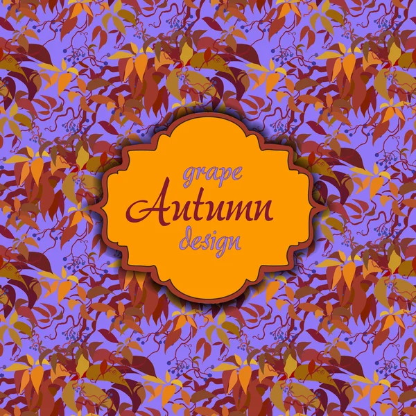 Raisin d'automne aux feuilles d'orange. Modèle sans couture. Étiquette texte vintage — Image vectorielle