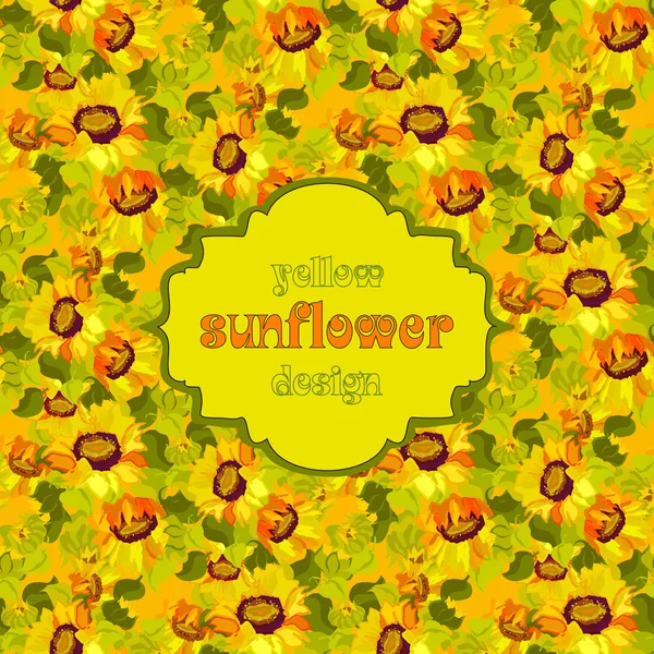 Květinové slunečnice a listovým bezešvé pozadí. Vintage textový popisek. — Stockový vektor