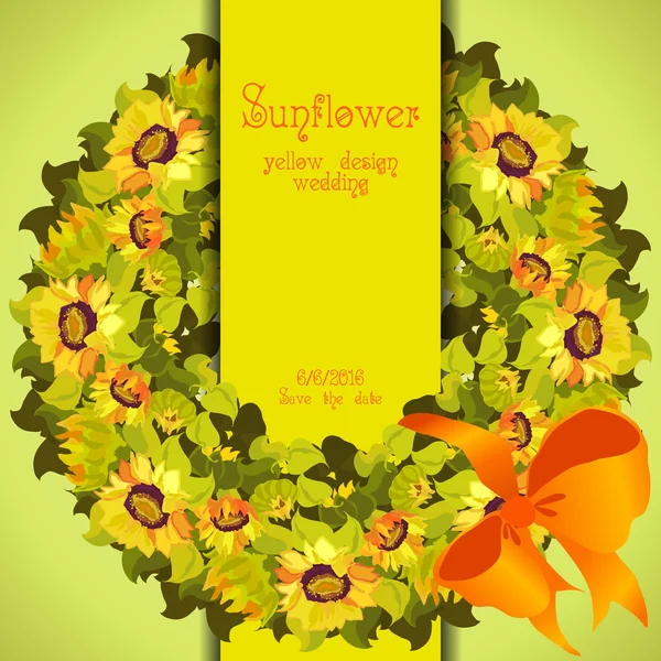 Floral zonnebloem en bladeren cirkel strip boordmotief bruiloft. — Stockvector