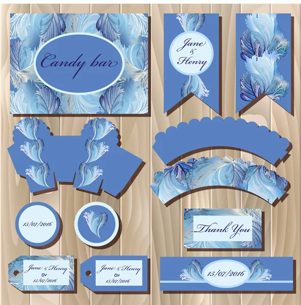 Set of printable backgrounds to wedding. Candy bar design. — Wektor stockowy
