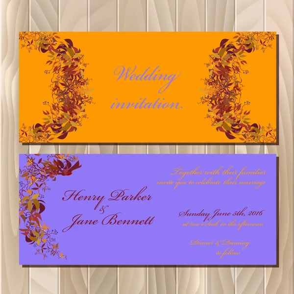 Autumn orange wild grape wedding invitation card. Printable vector illustration — Stok Vektör