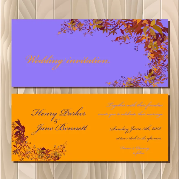 Autumn wild grape wedding invitation card. Printable vector illustration — ストックベクタ