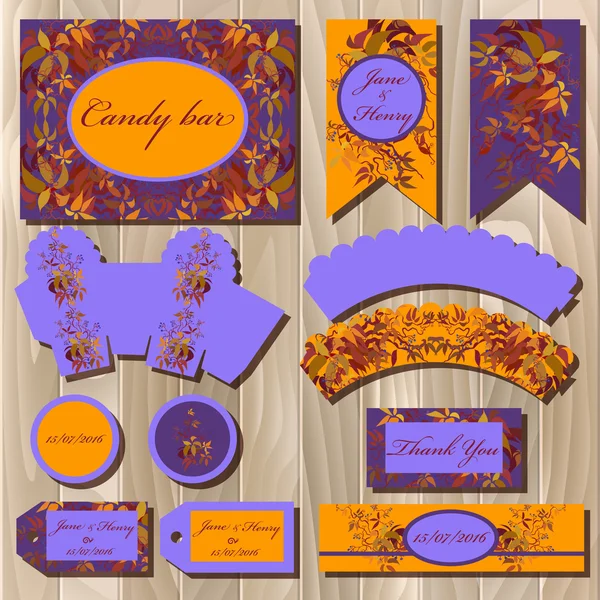 Conjunto de fondos imprimibles para boda. Diseño de barra de caramelo . — Archivo Imágenes Vectoriales