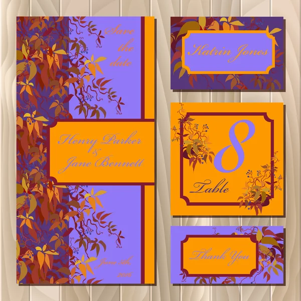 Autumn wild grape wedding card. Printable Vector illustration — Wektor stockowy