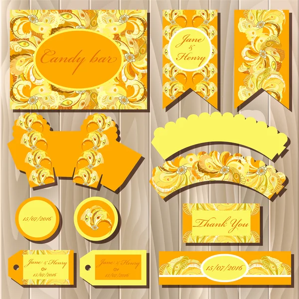 Conjunto de fundos imprimíveis para casamento. Design de barra de doces . —  Vetores de Stock