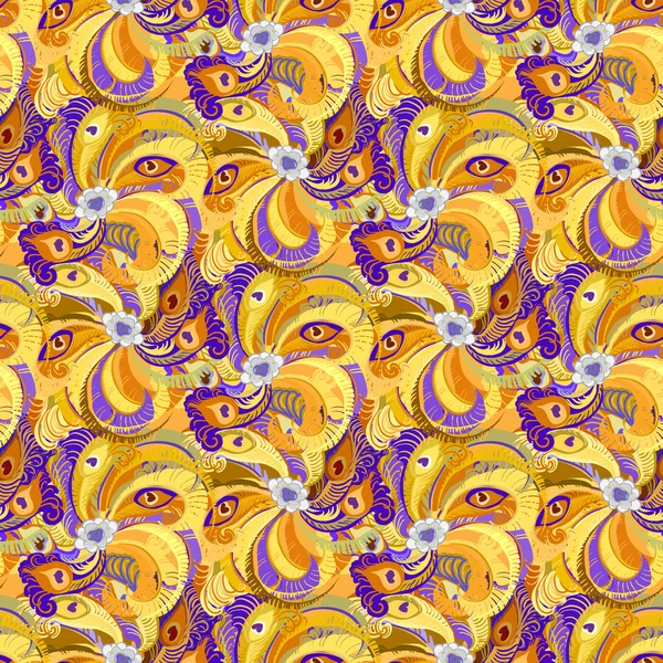 Orange peacock feathers seamless pattern background. — Stockový vektor