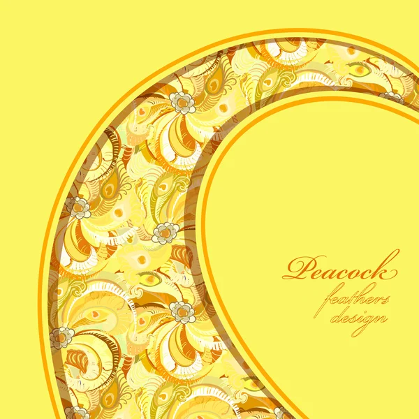 Conception de boucle jaune plumes de paon motif fond. Endroit texte . — Image vectorielle