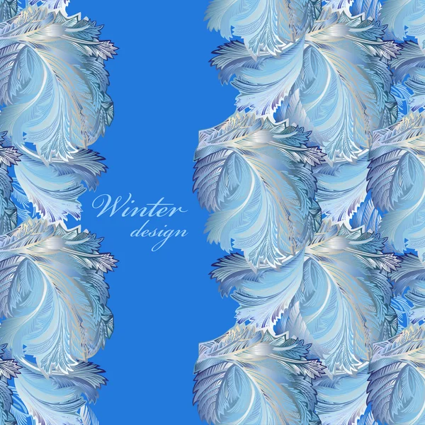 Blue vertical border winter frozen glass background. Text place. — Stock Vector