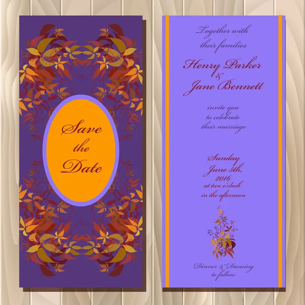 Autumn wild grape wedding invitation card. Printable vector illustration — Wektor stockowy