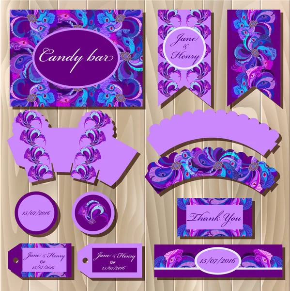 Set of printable packaging backgrounds to wedding. Candy bar design. — Wektor stockowy