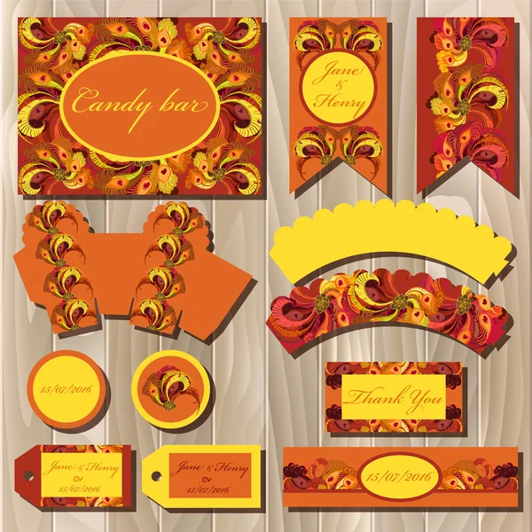 Set of printable backgrounds to wedding. Candy bar design. — Stok Vektör