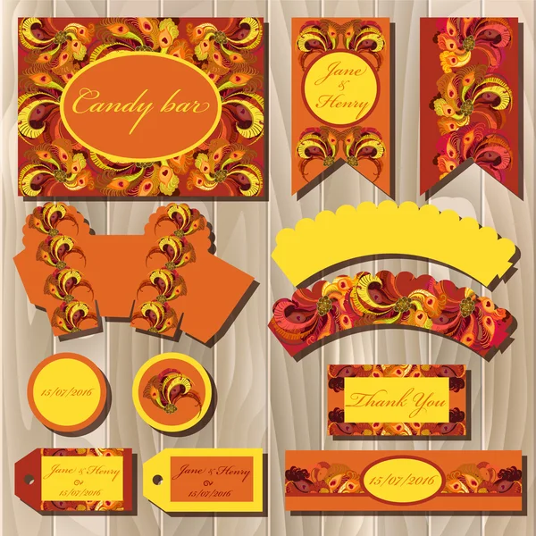 Conjunto de fundos imprimíveis para casamento. Design de barra de doces . —  Vetores de Stock