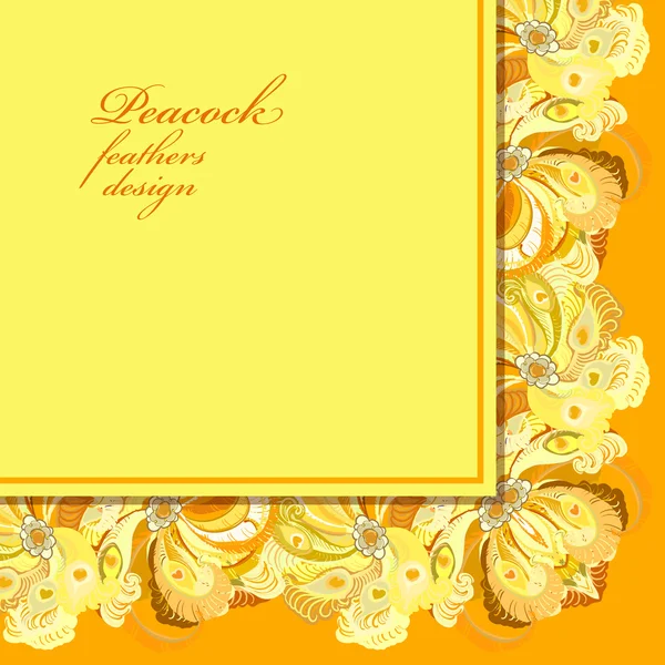 Plumas de pavo real fondo de la boda. Ilustración de marco vectorial imprimible . — Vector de stock