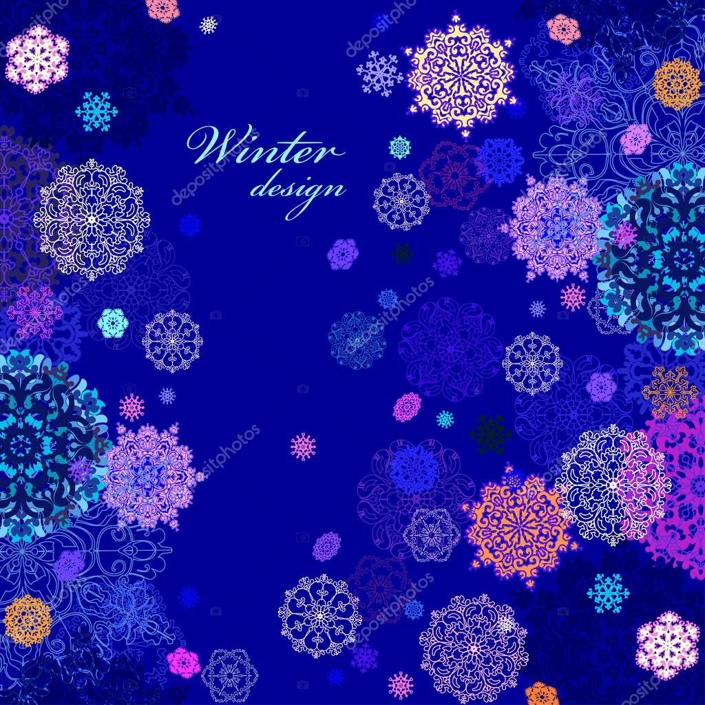 Winter Design With Pink And Blue Snowflakes On Dark Background Stock Vector C Iradvilyuk
