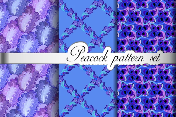 Feathers abstract seamless patterns set, vector illustration — Wektor stockowy