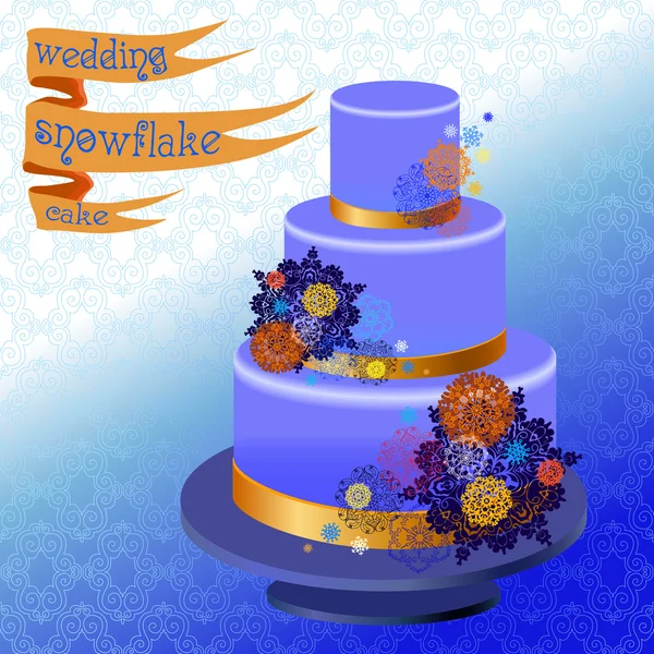Wedding cake with winter snowflakes design. Vector illustration. — 스톡 벡터
