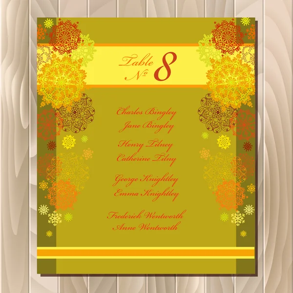 Table guest list. Vector background with winter snowflakes. Wedding template. — Διανυσματικό Αρχείο