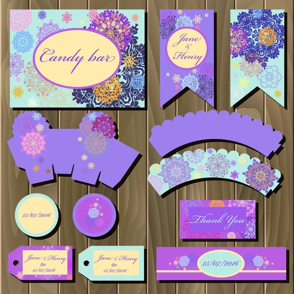 Set of printable backgrounds to wedding. Candy bar design. — Stock vektor