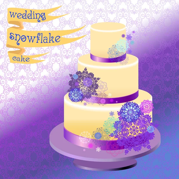 Wedding cake with winter snowflakes design. Vector illustration. — Stock vektor