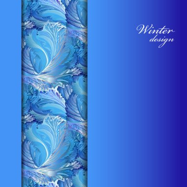 Winter frozen glass background. Stripe border design. Text place.