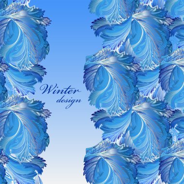 Winter frozen glass background. Stripe border design. Text place.