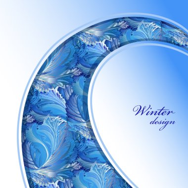 Winter frozen glass background. Swirl border design. Text place.