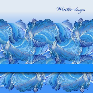 Horizontal stripe border design. Winter frozen glass background. Text place.