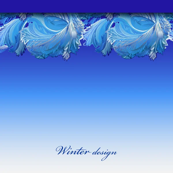 Winter frozen glass background. Blue hoarfrost border stripe design. — Stock Vector