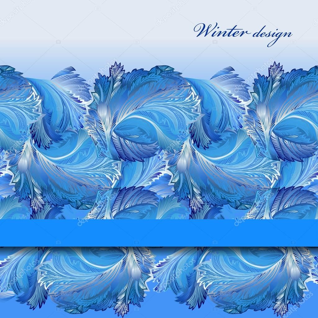 Horizontal stripe border design. Winter frozen glass background. Text place.