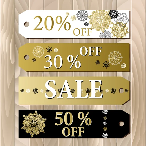 Big sale printable card template with golden snowflakes design. — ストックベクタ