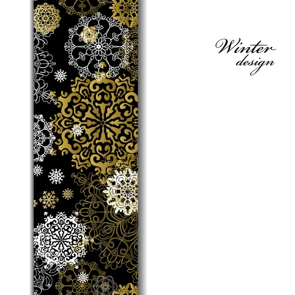Winter design with golden snowflakes on white background. — Stock Vector
