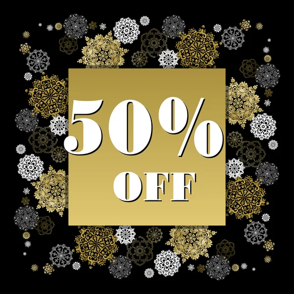 Winter sale banner printable card template with golden snowflakes design. — Wektor stockowy