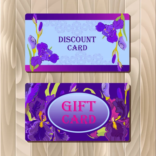 Gift certificate printable card template with purple iris flower design