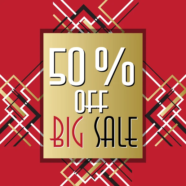 Golden red sale banner template in art deco outline style — ストックベクタ