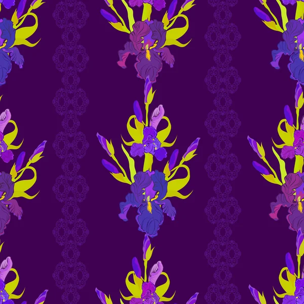 Floral dark seamless pattern. Flower iris background. — 스톡 벡터
