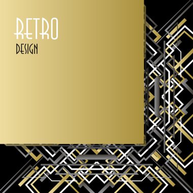 Background with golden silver black art deco outline style design.