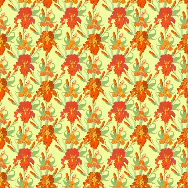 Floral seamless pattern. Red iris flower background. — Wektor stockowy