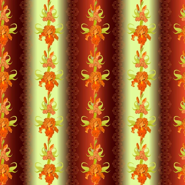 Floral stripped seamless pattern. Red iris flower background. — Stockvector