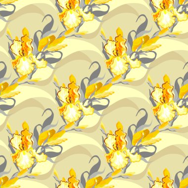 Yellow iris flower seamless pattern background.