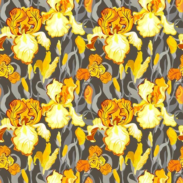 Floral seamless pattern. Yellow iris flower background. — Διανυσματικό Αρχείο